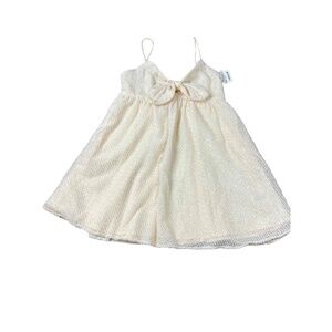 The Impeccable Pig Cream Bow Detail Sleeveless Babydoll Mini Dress Large NWT